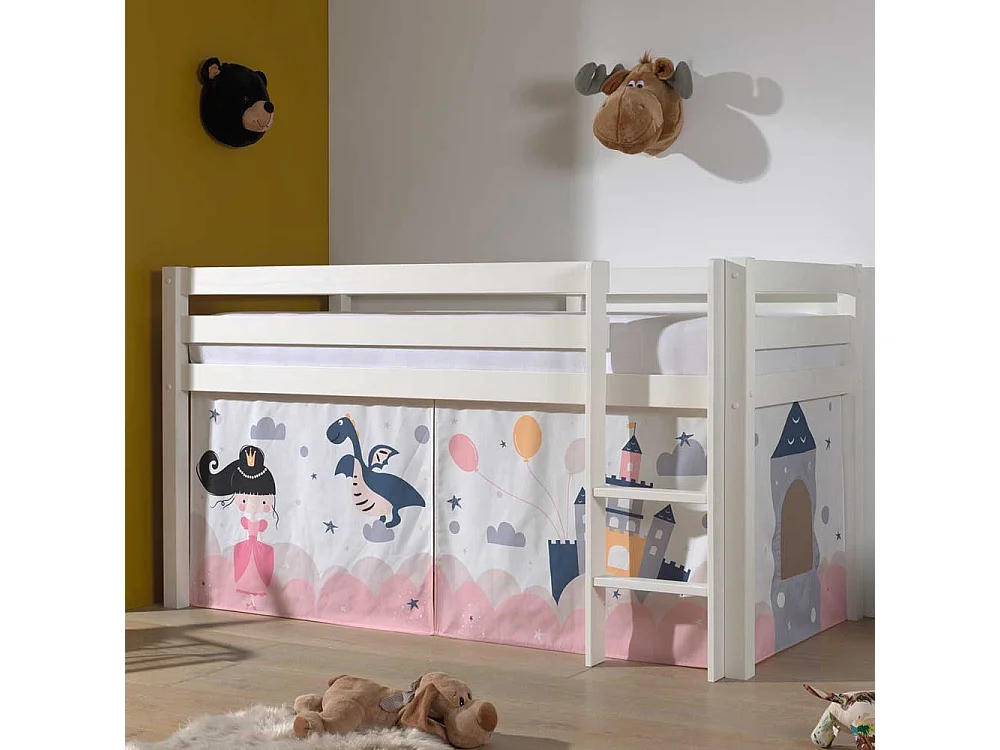 Mädchen Hochbett in Weiß und Pastell Prinzessin Motiv