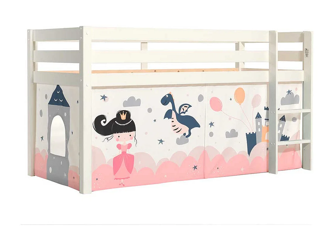 Mädchen Hochbett in Weiß und Pastell Prinzessin Motiv