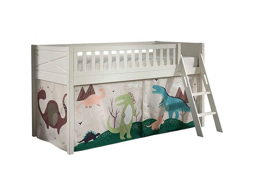 Kinder Einzelbett hoch aus Kiefer Massivholz Dinosaurier Motiv