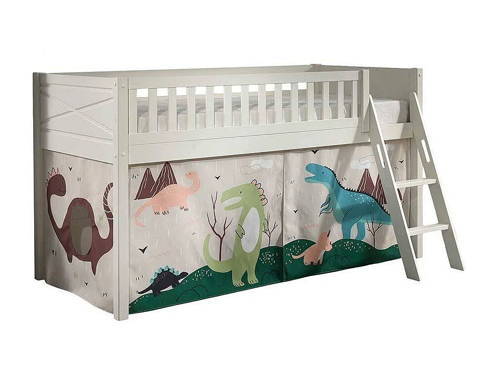 Kinder Einzelbett hoch aus Kiefer Massivholz Dinosaurier Motiv