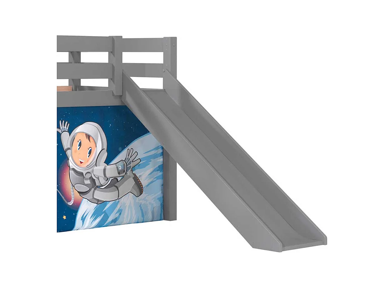 Jungs Hochbett in Grau und Blau mit Weltraum Motiv