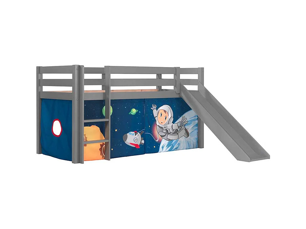 Jungs Hochbett in Grau und Blau mit Weltraum Motiv