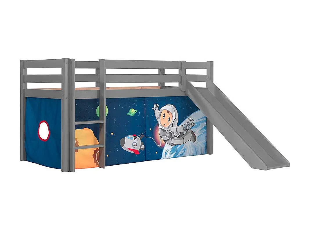 Jungs Hochbett in Grau und Blau mit Weltraum Motiv