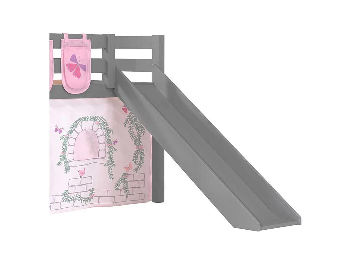 Mädchen Spielbett in Grau und Rosa Leiter und Vorhang