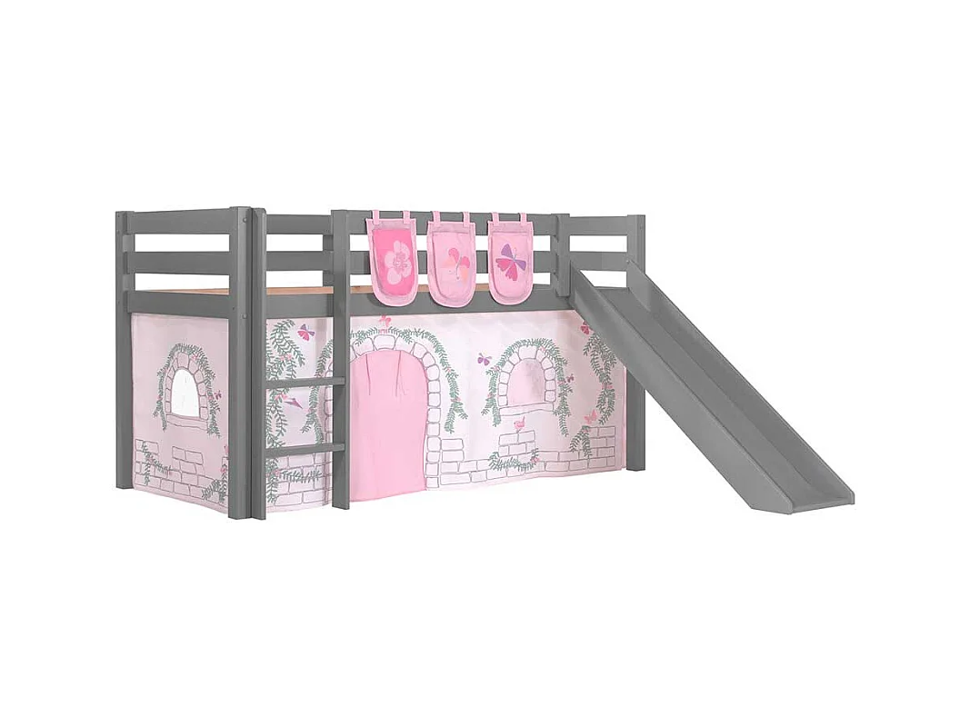 Mädchen Spielbett in Grau und Rosa Leiter und Vorhang