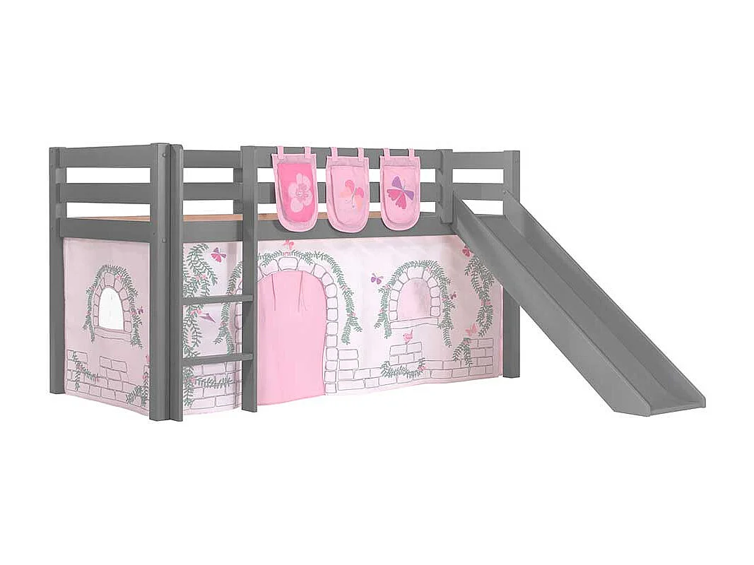 Mädchen Spielbett in Grau und Rosa Leiter und Vorhang