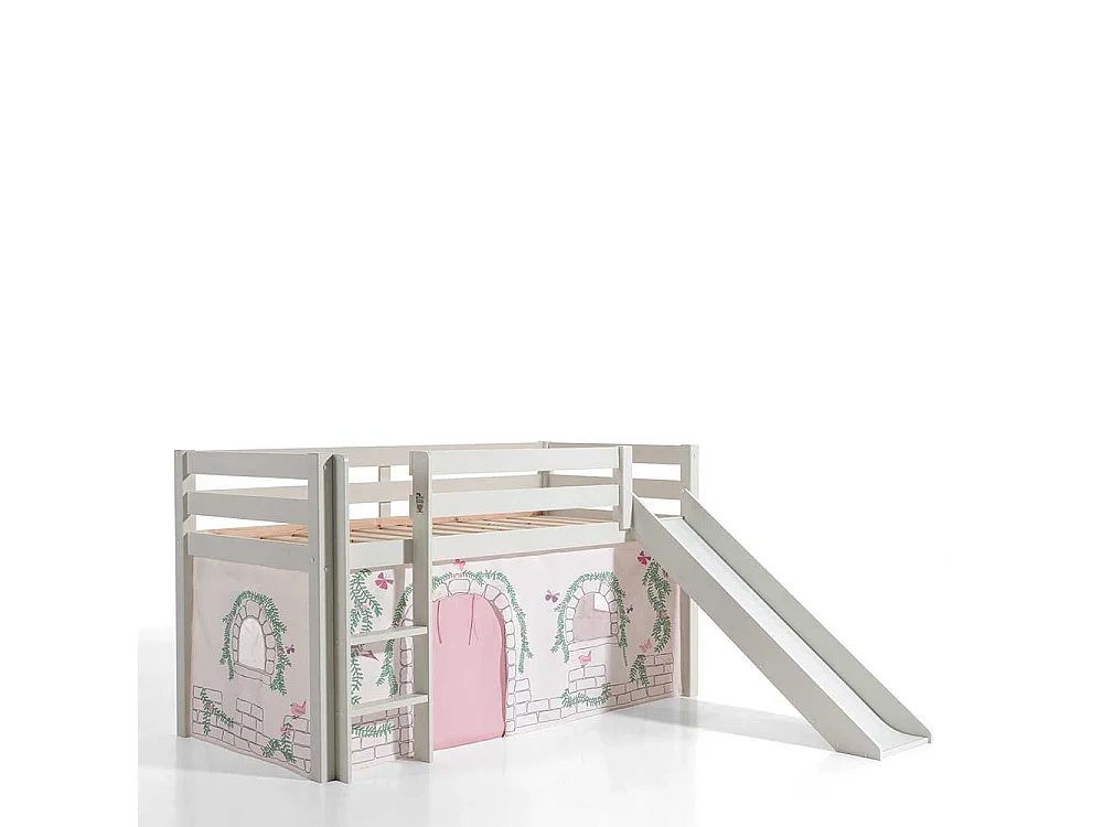 Kinder Halbhochbett in Weiß Kiefer Massivholz