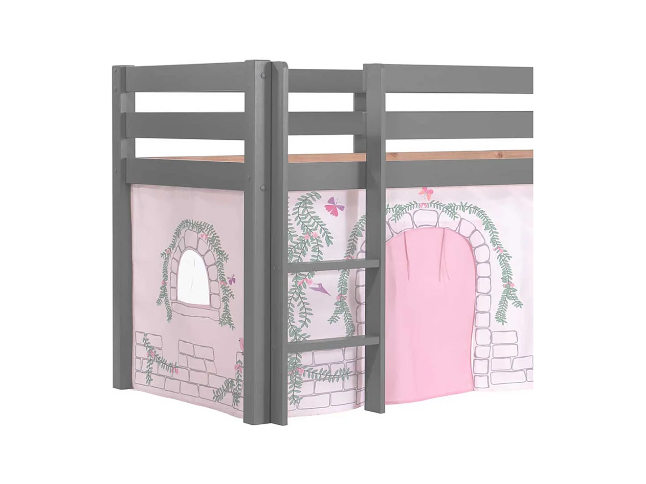 Kinderzimmer Bett in Grau und Rosa Leiter und Rutsche