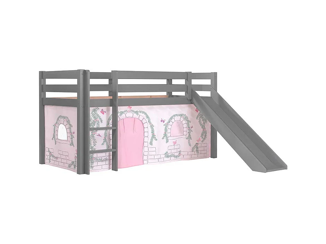 Kinderzimmer Bett in Grau und Rosa Leiter und Rutsche