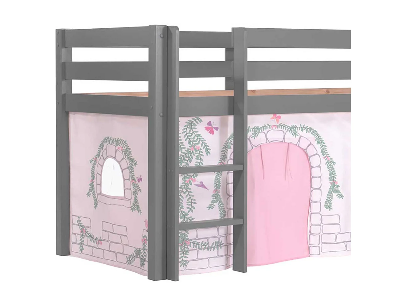 Kinderzimmer Bett in Grau und Rosa Leiter und Rutsche