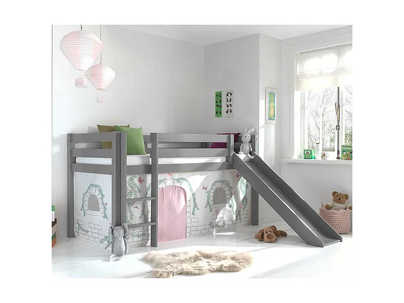 Kinderzimmer Bett in Grau und Rosa Leiter und Rutsche