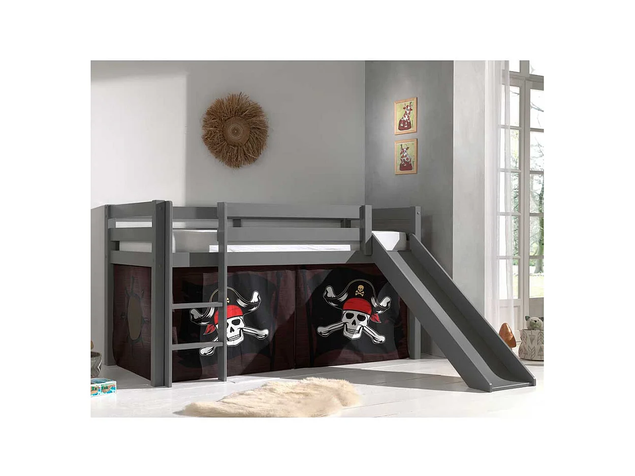 Piraten Hochbett mit Rutsche und Leiter Grau