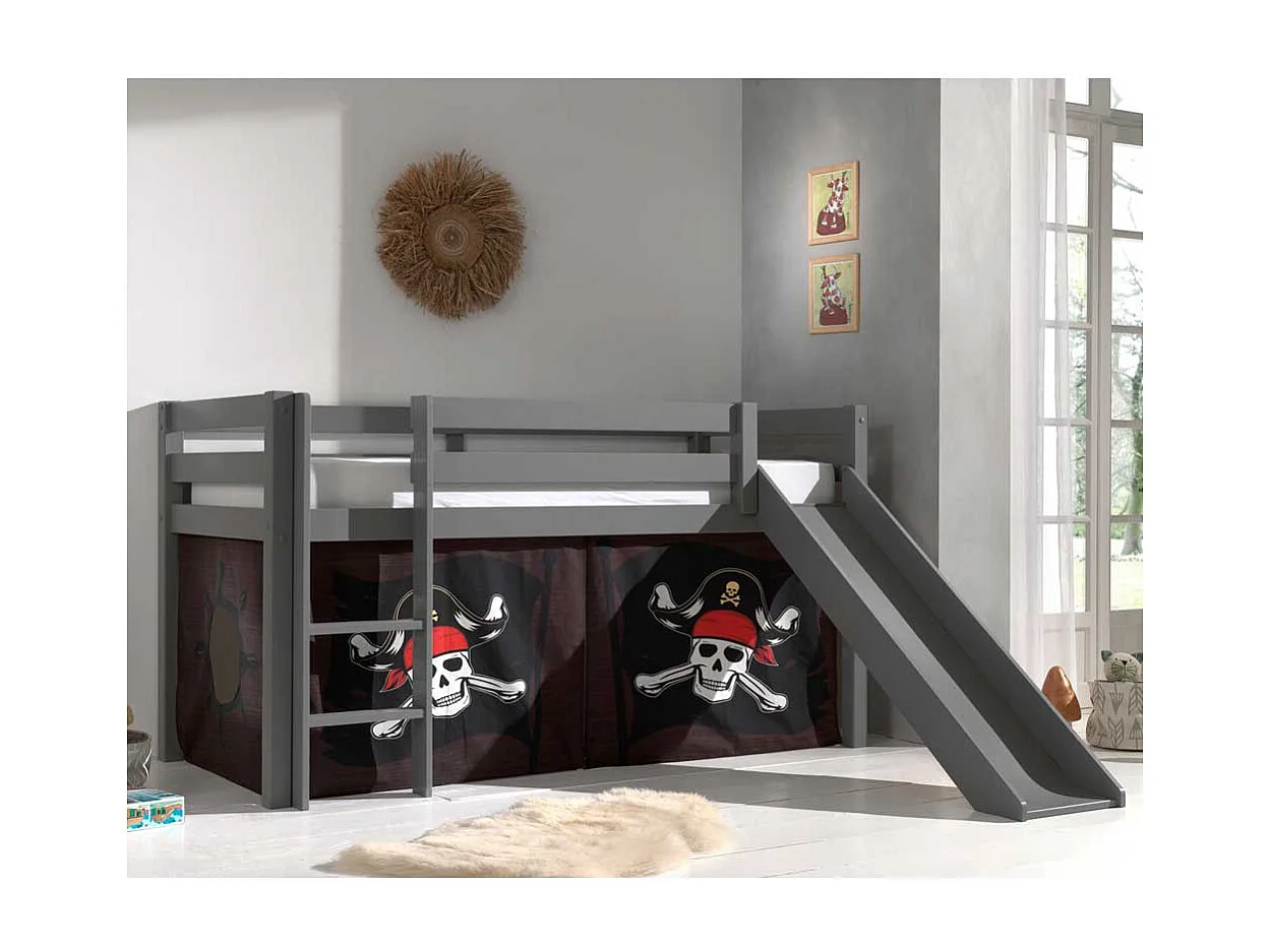 Piraten Hochbett mit Rutsche und Leiter Grau