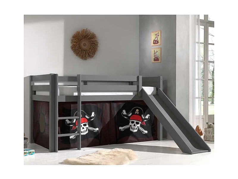 Piraten Hochbett mit Rutsche und Leiter Grau