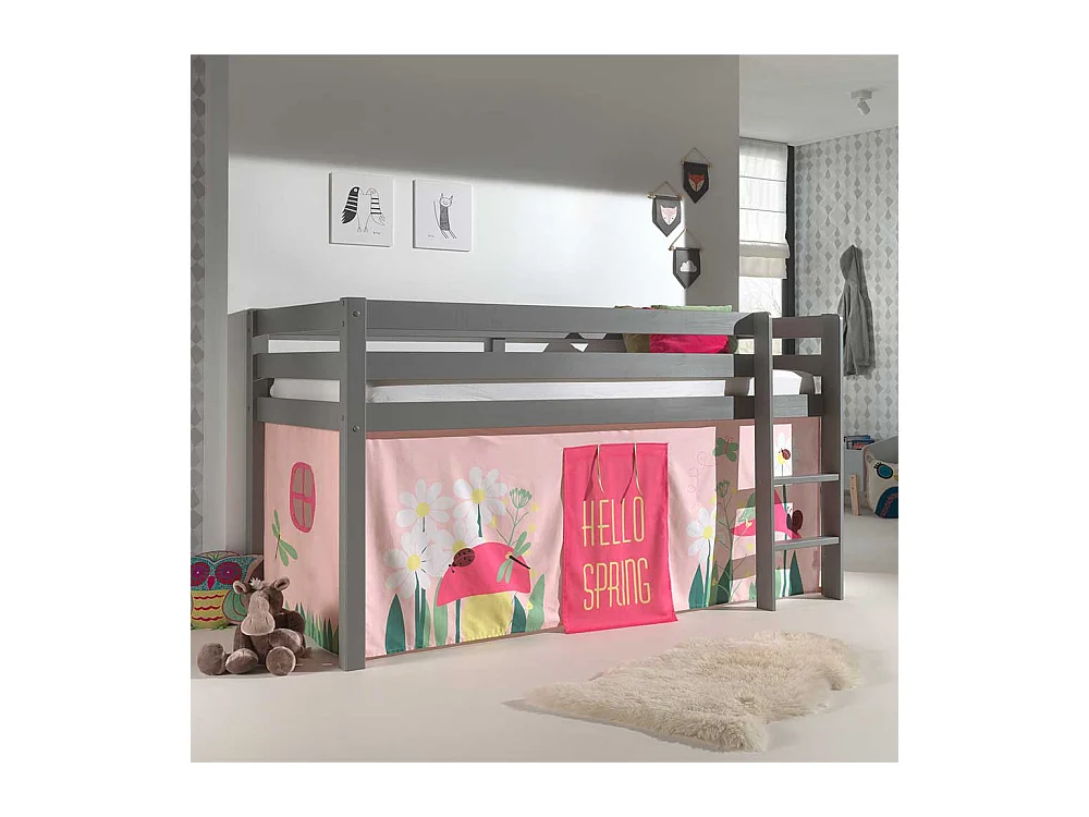 Mädchen Kinderzimmerbett in Grau und Rosa Leiter und Vorhang