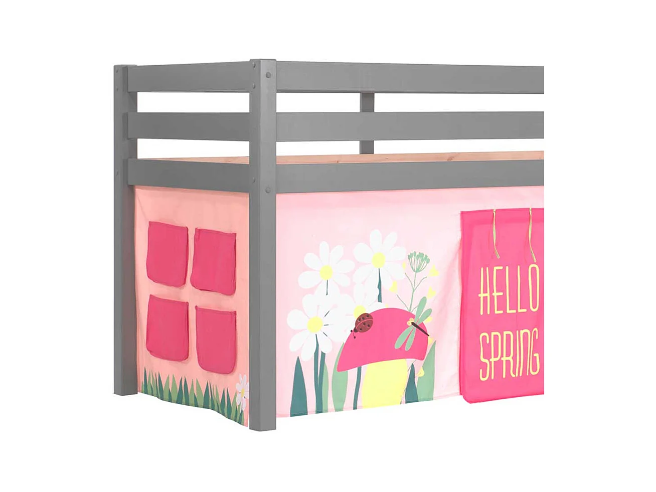 Mädchen Kinderzimmerbett in Grau und Rosa Leiter und Vorhang