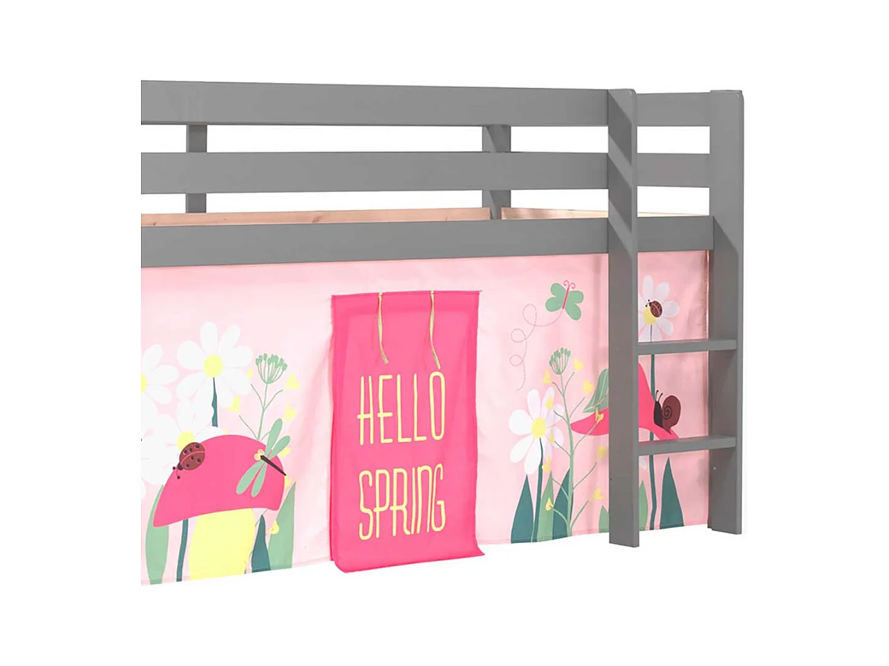 Mädchen Kinderzimmerbett in Grau und Rosa Leiter und Vorhang