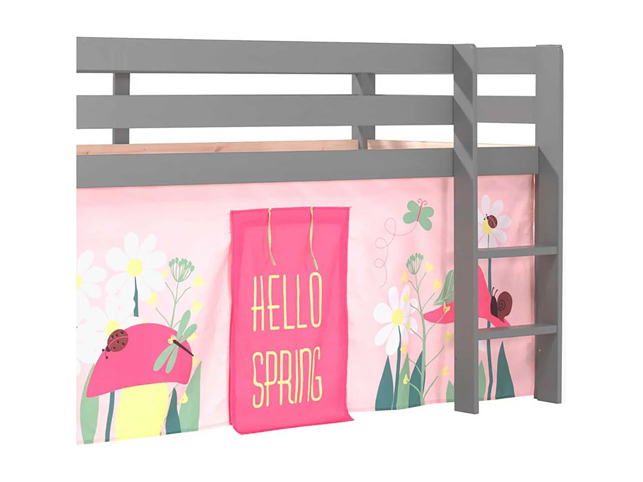 Mädchen Kinderzimmerbett in Grau und Rosa Leiter und Vorhang