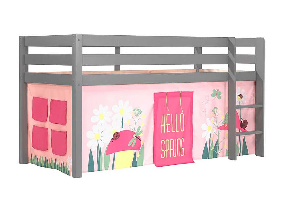 Mädchen Kinderzimmerbett in Grau und Rosa Leiter und Vorhang