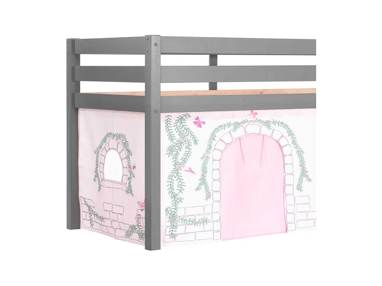 Kinder Einzelbett in Grau und Rosa Schmetterling Motiv