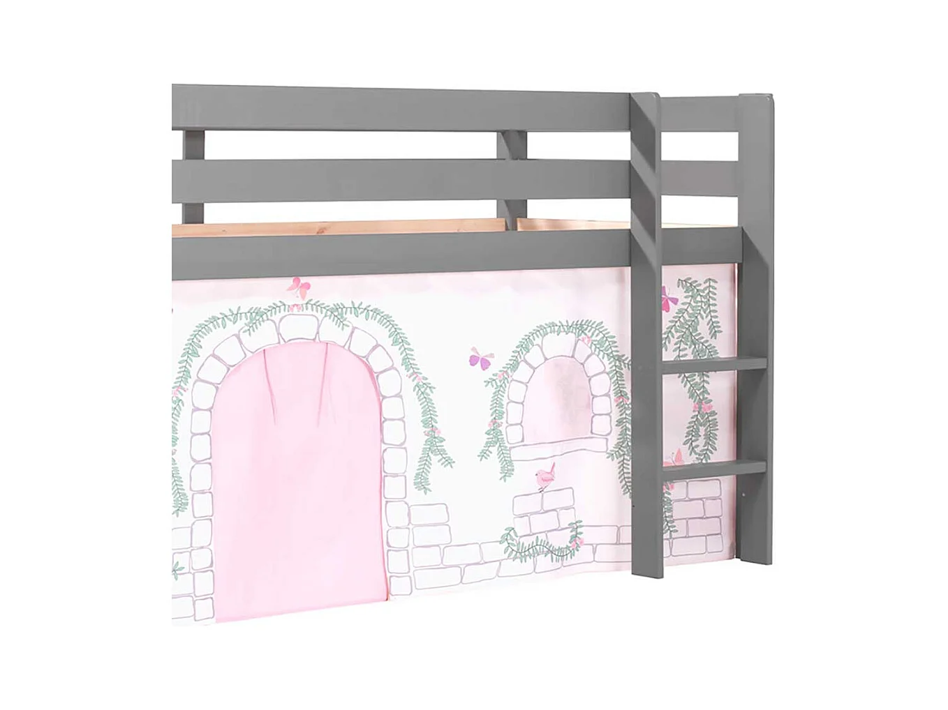 Kinder Einzelbett in Grau und Rosa Schmetterling Motiv