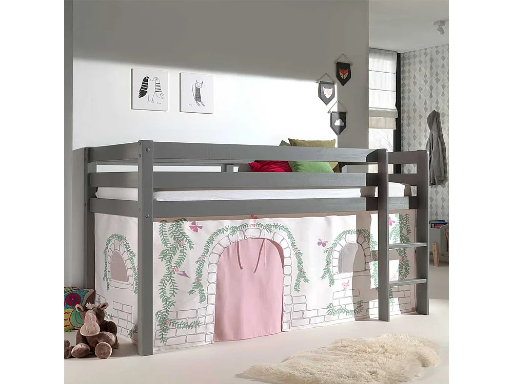 Kinder Einzelbett in Grau und Rosa Schmetterling Motiv