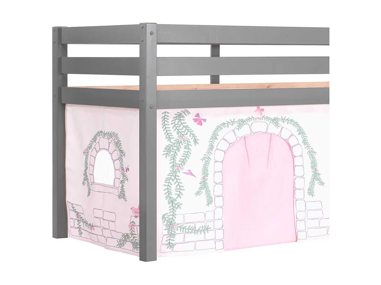 Kinder Einzelbett in Grau und Rosa Schmetterling Motiv