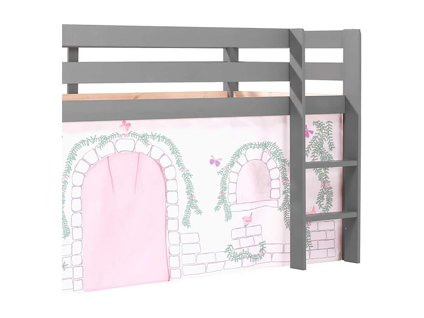 Kinder Einzelbett in Grau und Rosa Schmetterling Motiv