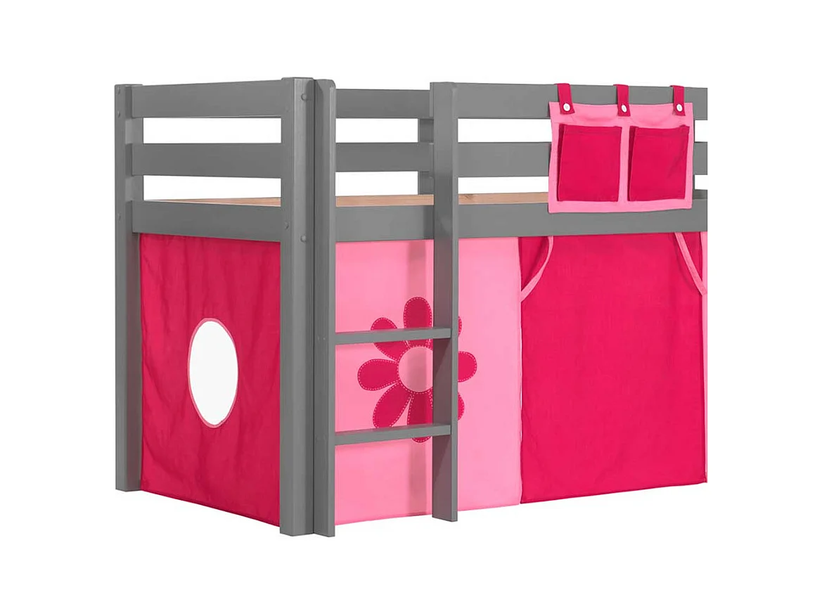 Mädchen Kinderzimmerbett in Grau Rosa Pink Blumen Motiv