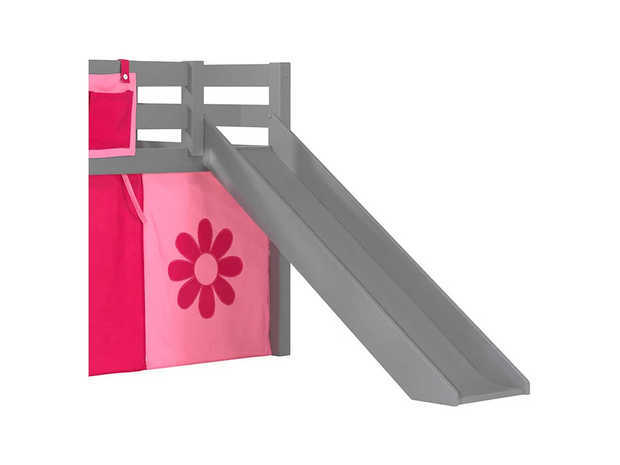Mädchen Kinderzimmerbett in Grau Rosa Pink Blumen Motiv