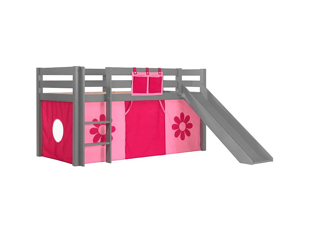 Mädchen Kinderzimmerbett in Grau Rosa Pink Blumen Motiv