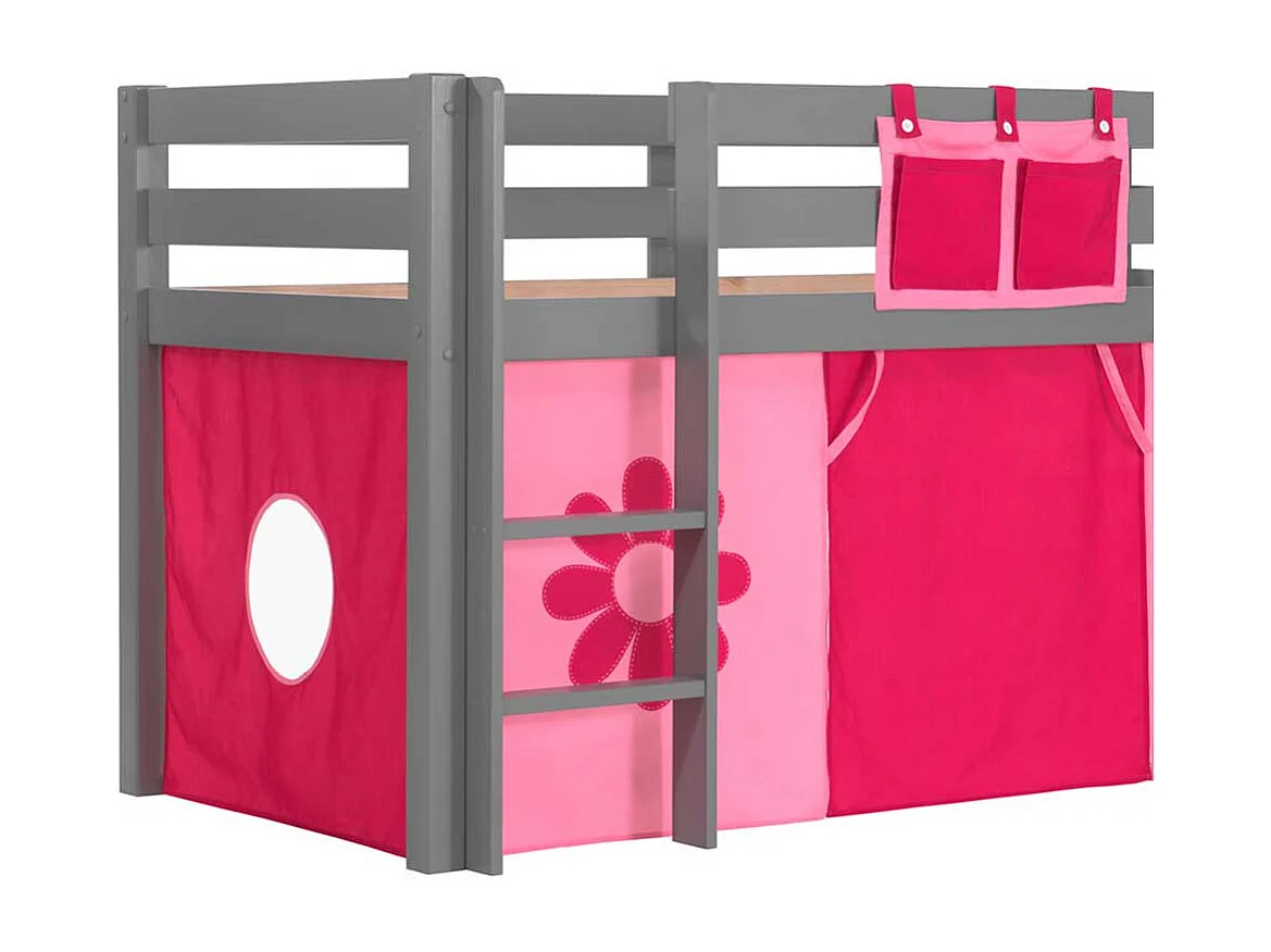 Mädchen Kinderzimmerbett in Grau Rosa Pink Blumen Motiv