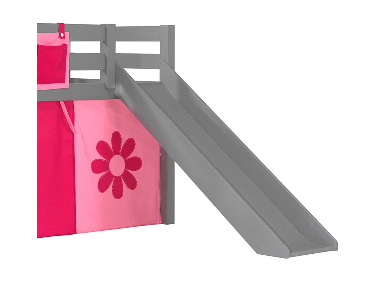 Mädchen Kinderzimmerbett in Grau Rosa Pink Blumen Motiv
