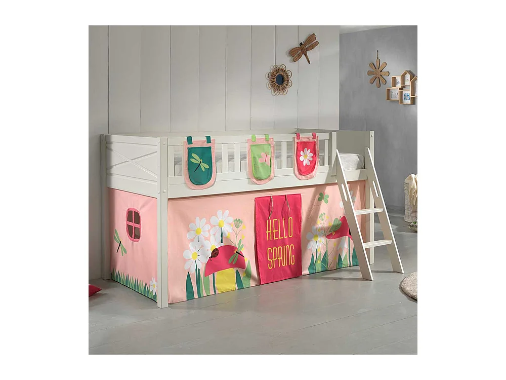 Kinderzimmerbett bunt aus Kiefer Massivholz Blumen Motiv