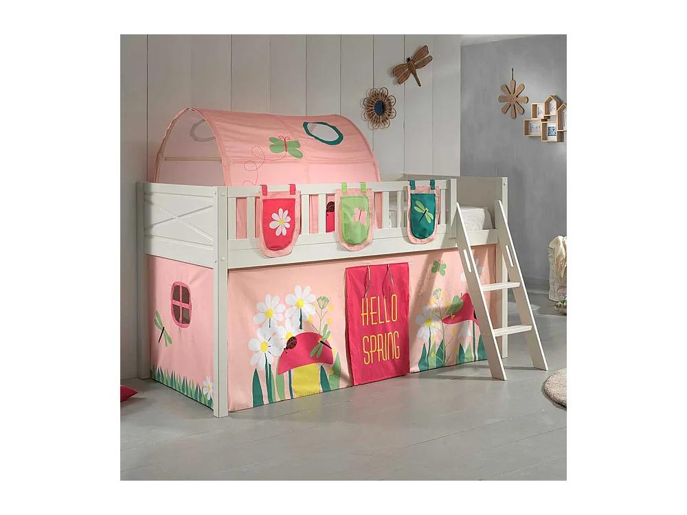 Kinderzimmerbett bunt aus Kiefer Massivholz Blumen Motiv