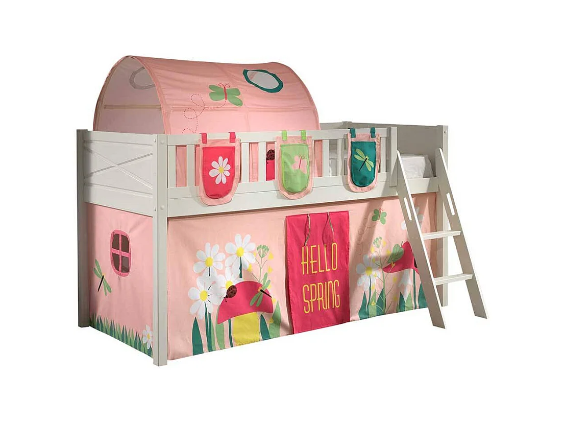 Kinderzimmerbett bunt aus Kiefer Massivholz Blumen Motiv