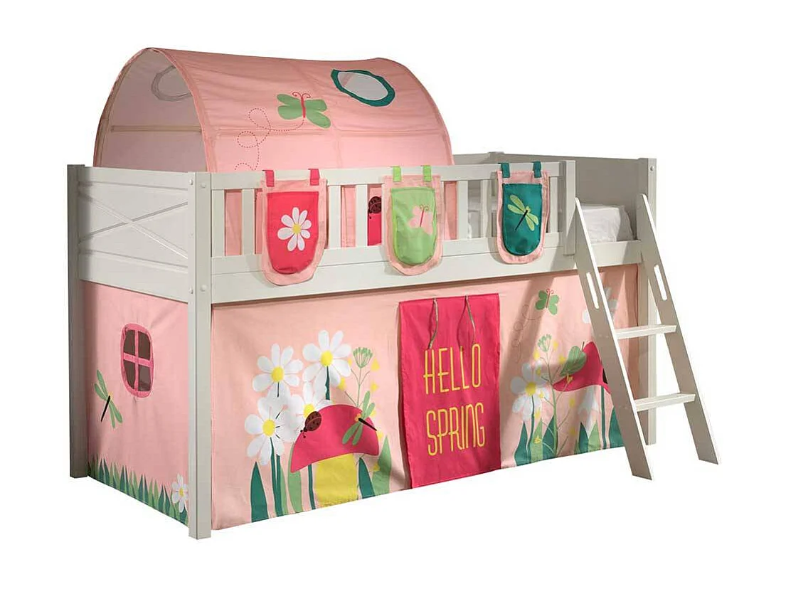 Kinderzimmerbett bunt aus Kiefer Massivholz Blumen Motiv