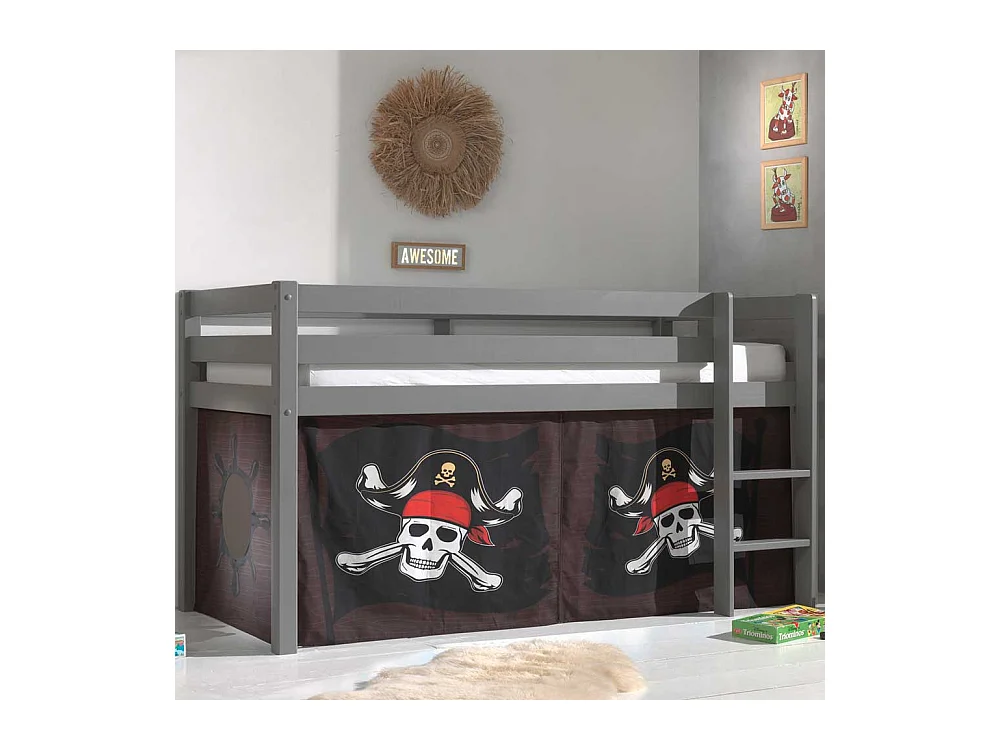 Spielbett Pirat aus Kiefer Massivholz Grau