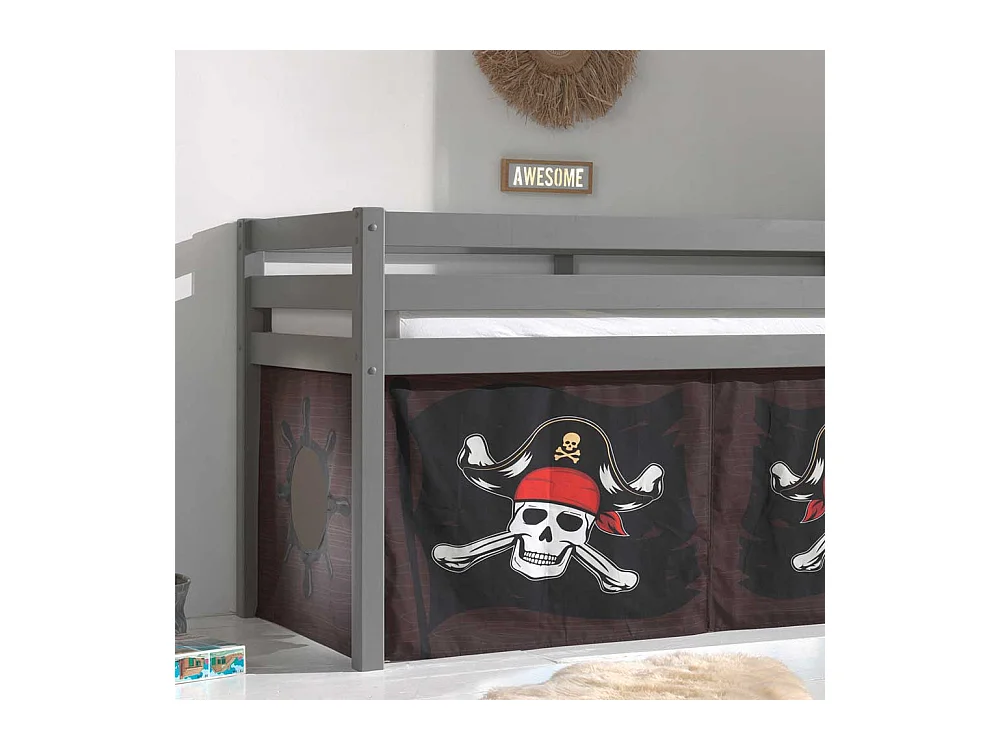 Spielbett Pirat aus Kiefer Massivholz Grau