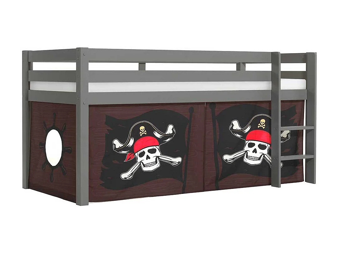 Spielbett Pirat aus Kiefer Massivholz Grau