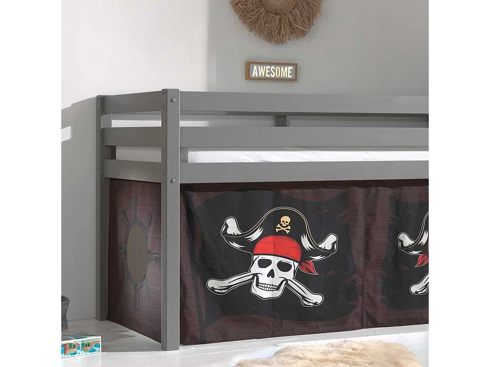 Spielbett Pirat aus Kiefer Massivholz Grau