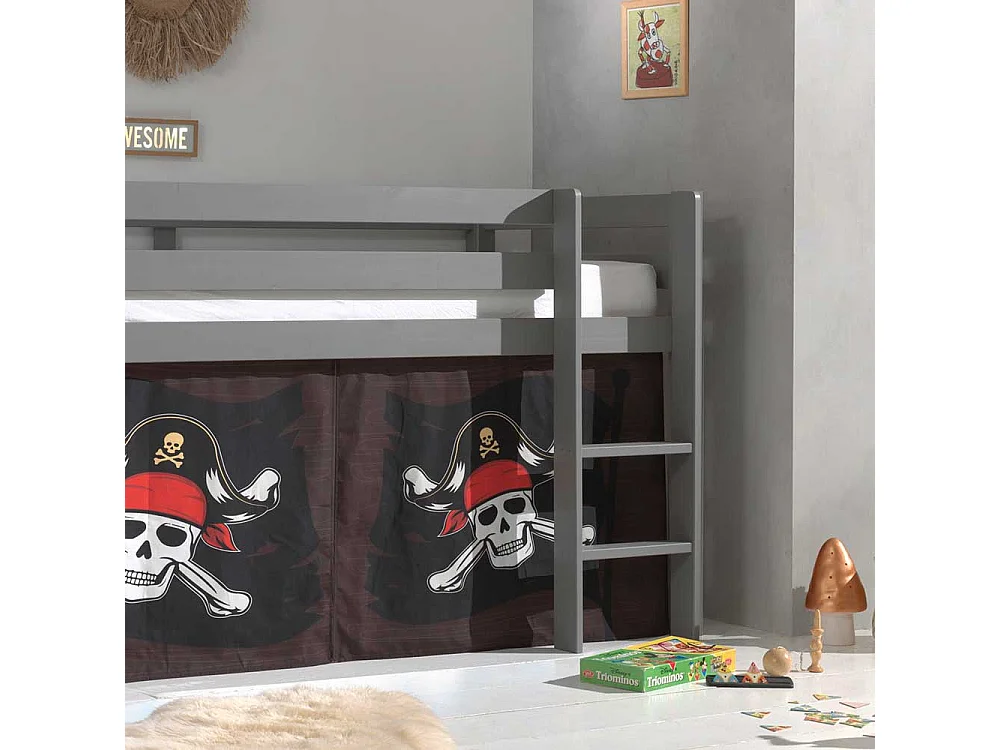 Spielbett Pirat aus Kiefer Massivholz Grau