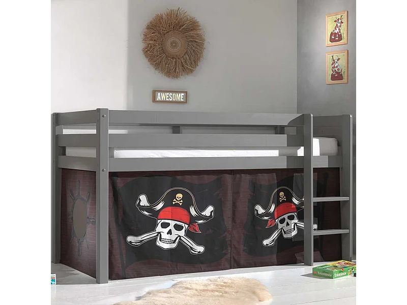 Spielbett Pirat aus Kiefer Massivholz Grau