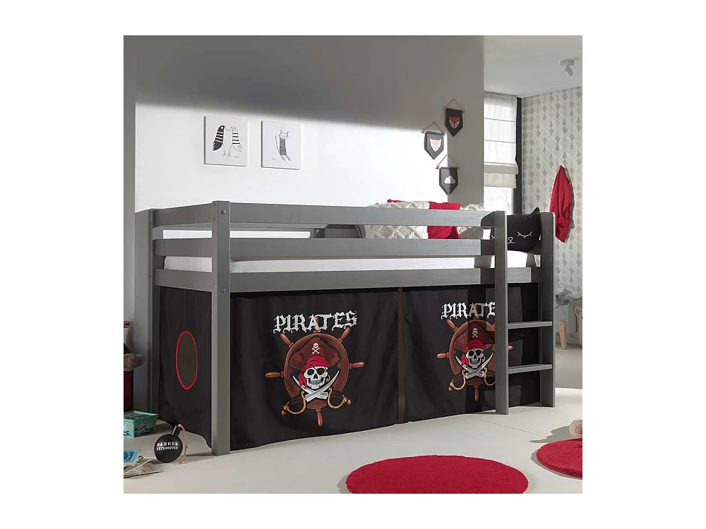 Spielbett Pirat in Grau und Schwarz Vorhang
