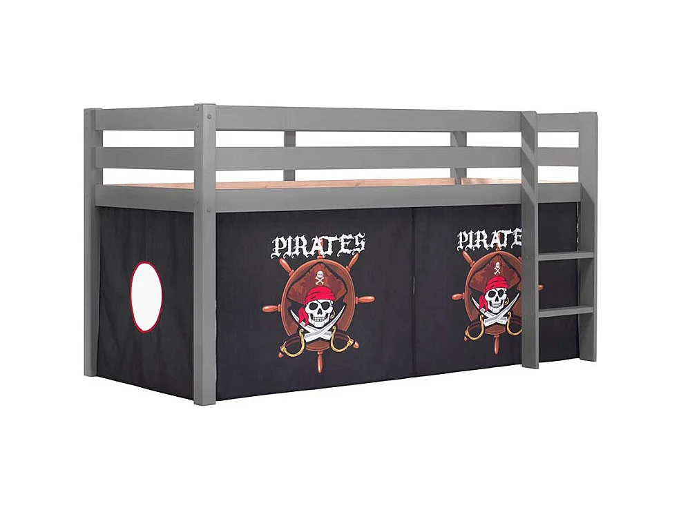 Spielbett Pirat in Grau und Schwarz Vorhang
