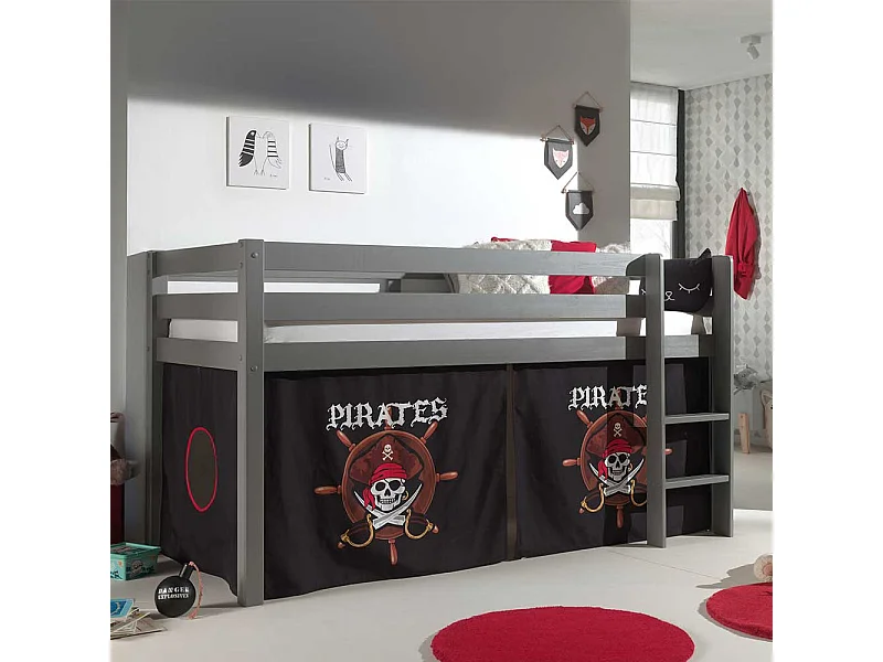 Spielbett Pirat in Grau und Schwarz Vorhang