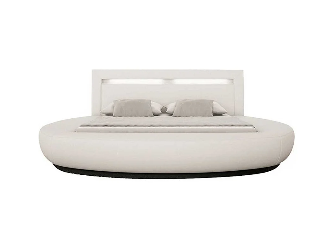 Rundes Polsterbett in Weiß Kunstleder LED Beleuchtung