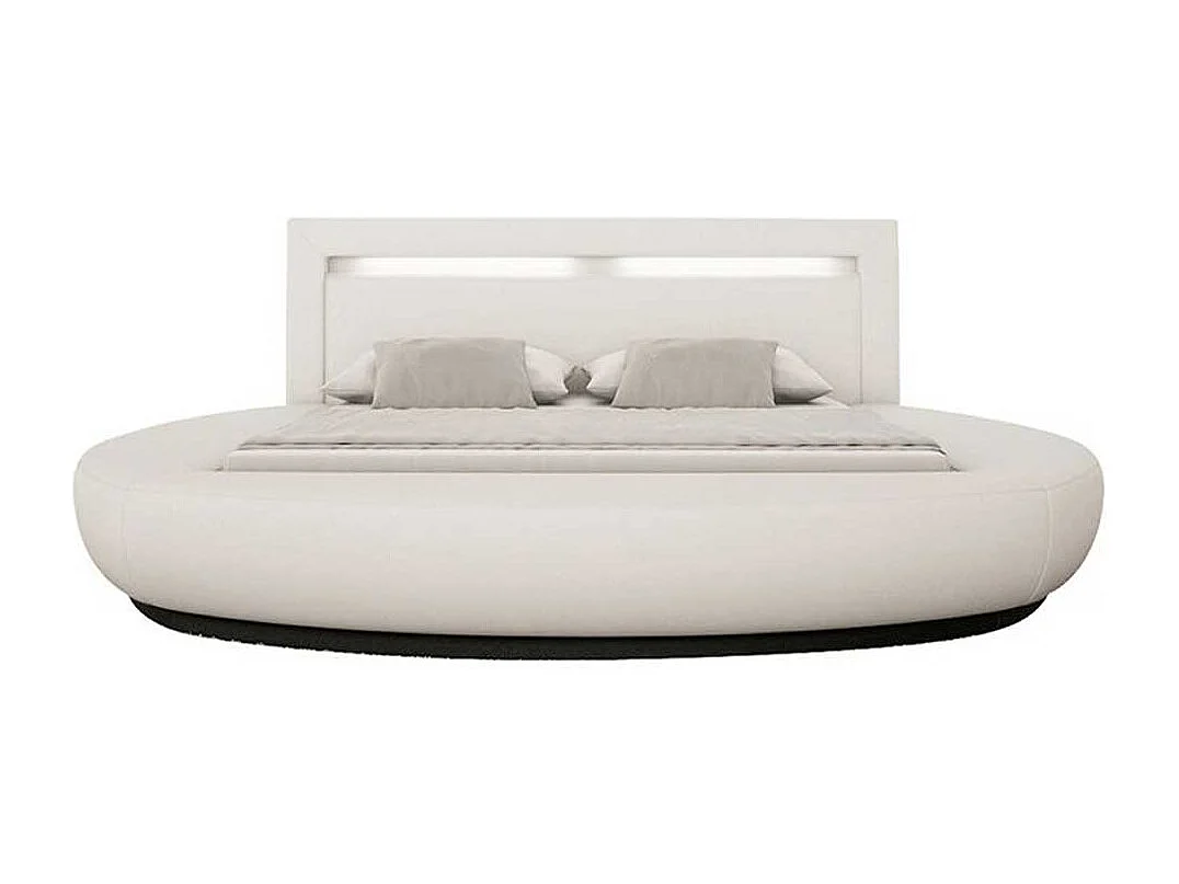 Rundes Polsterbett in Weiß Kunstleder LED Beleuchtung