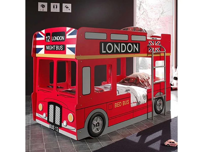 Kinderetagenbett im Bus-Design Rot