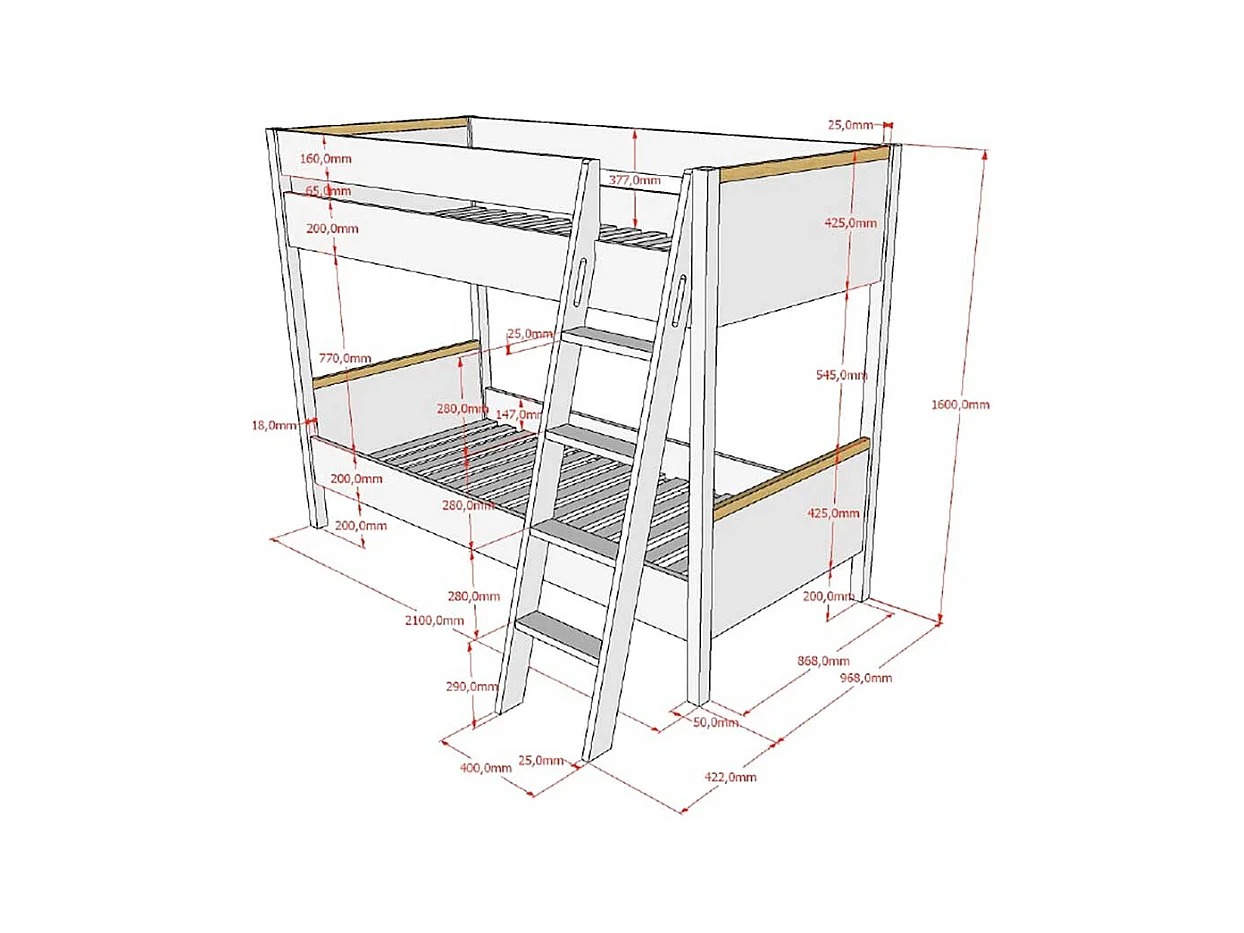 Weißes Etagenbett aus Kiefer Massivholz Skandi Design